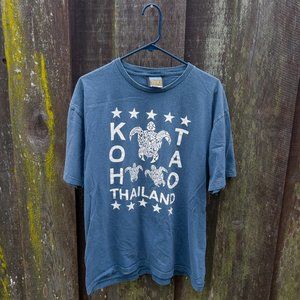 Vintage Koh Tao Thailand Turtle Frozen Monkey Mens Heavyweight Tee Shirt Blue